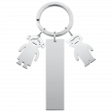 Gegraveerde Rechthoekige Gepersonaliseerde Sleutelhanger met Jongen en Meisje Bedeltjes