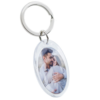 Gepersonaliseerde Acryl Foto Sleutelhanger - Ovaal