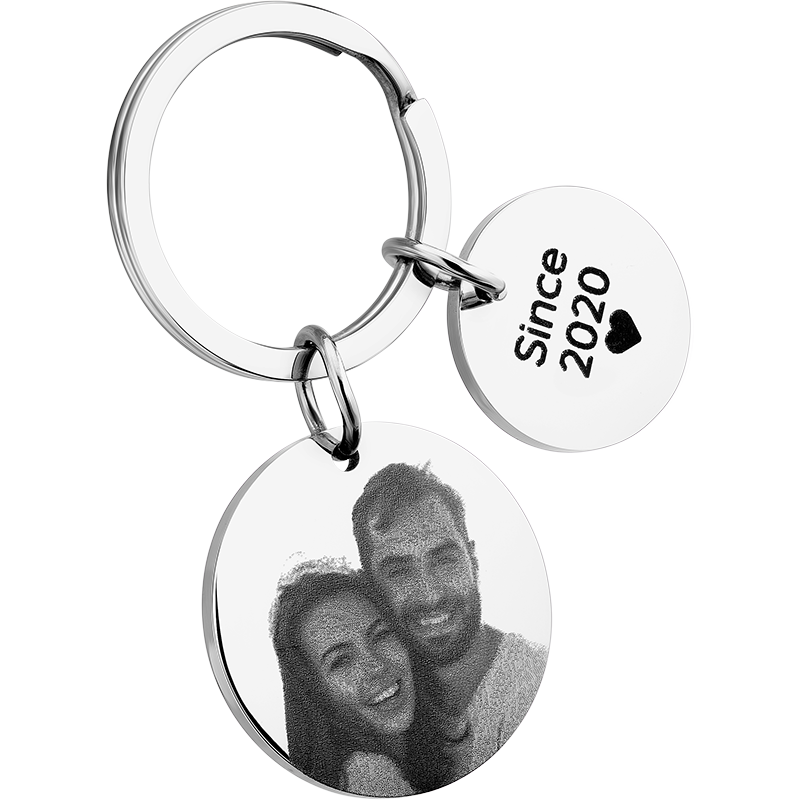 Gepersonaliseerde Sleutelhanger met 2 Rondjes en Gegraveerde Foto
