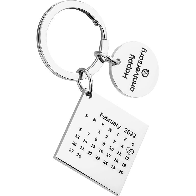 Gepersonaliseerde Sleutelhanger met Gegraveerde Vierkante Kalender en Rondje