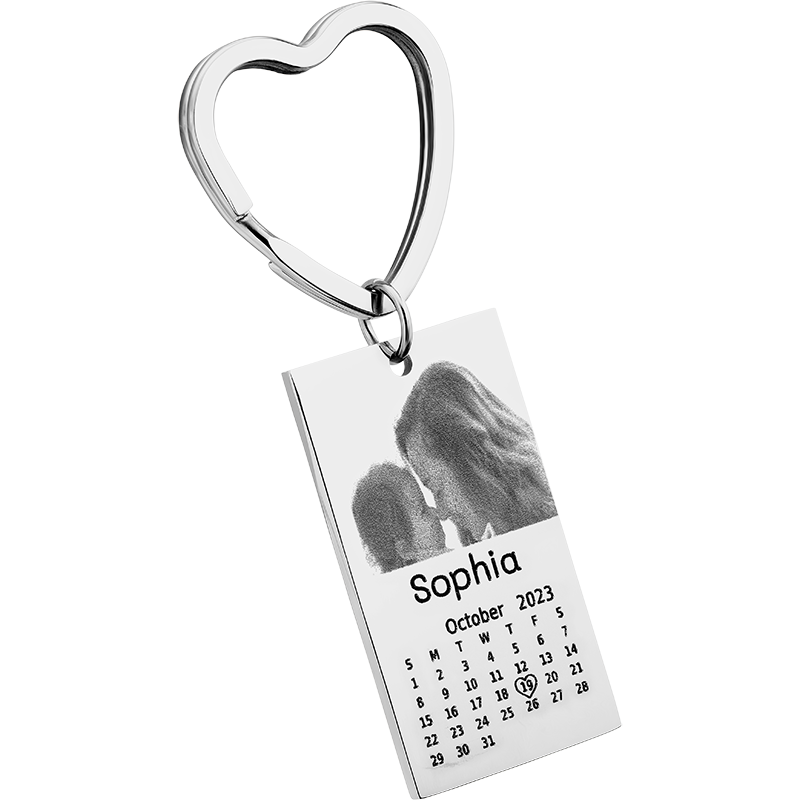 Sleutelhanger met Gegraveerde Foto, Tekst en Kalender
