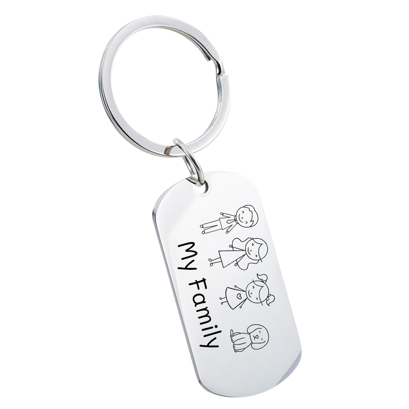 Gepersonaliseerde Gegraveerde Militaire Tag Sleutelhanger met Familie Pictogrammen