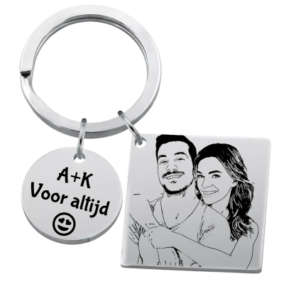Foto-naar-Tekening Vierkante Sleutelhanger