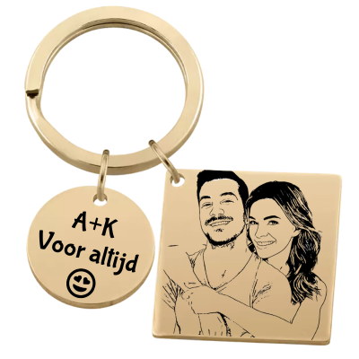 Foto-naar-Tekening Vierkante Sleutelhanger