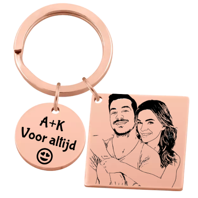 Foto-naar-Tekening Vierkante Sleutelhanger