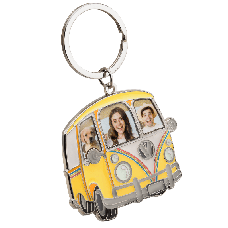 Retro Camper Sleutelhanger met Gepersonaliseerde Gezichten