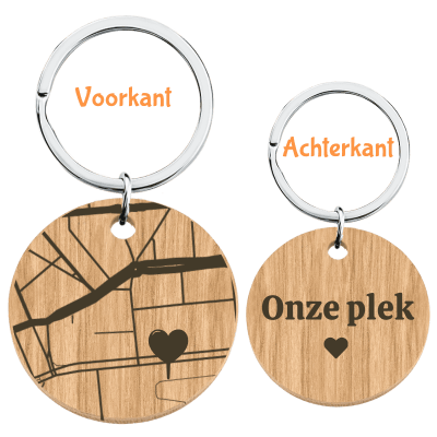Gepersonaliseerde Geokaart Houten Sleutelhanger