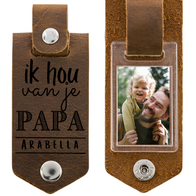 Gegraveerde leren Sleutelhanger voor Papa met...