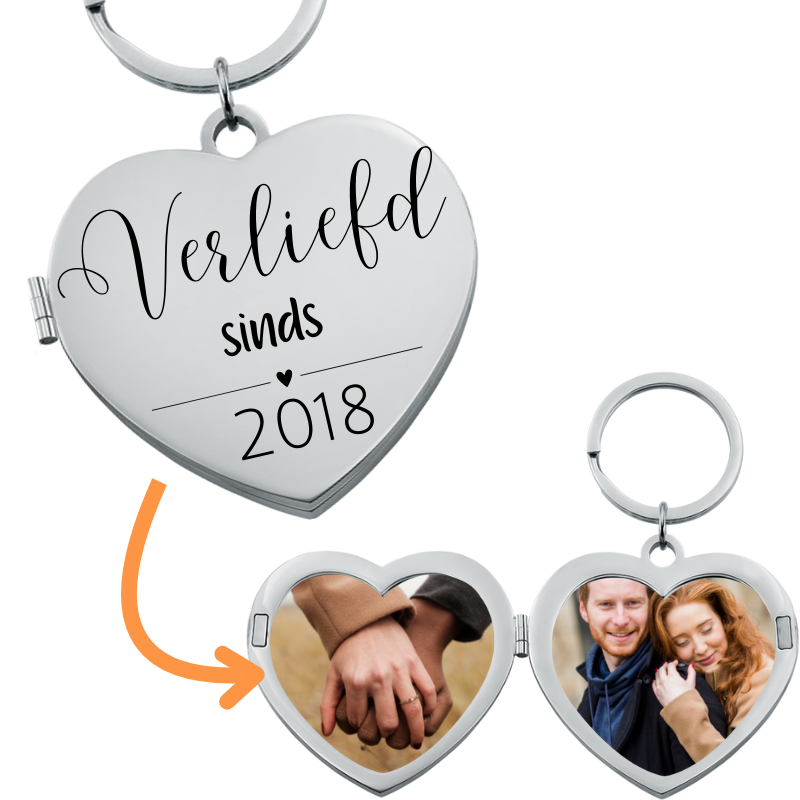 Gepersonaliseerde Sleutelhanger voor Koppel met Foto's en Gravure - Verliefd sinds