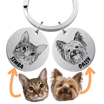 2 Rounds Pet Portrait Keyring