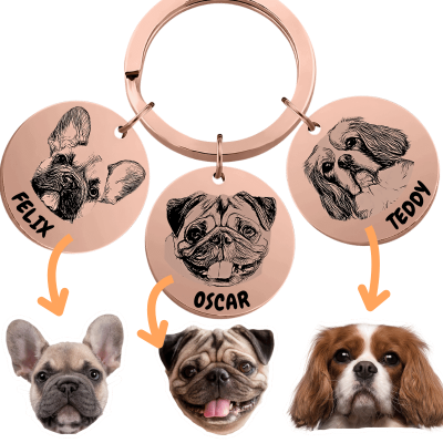 3 Rounds Pet Portrait Keyring